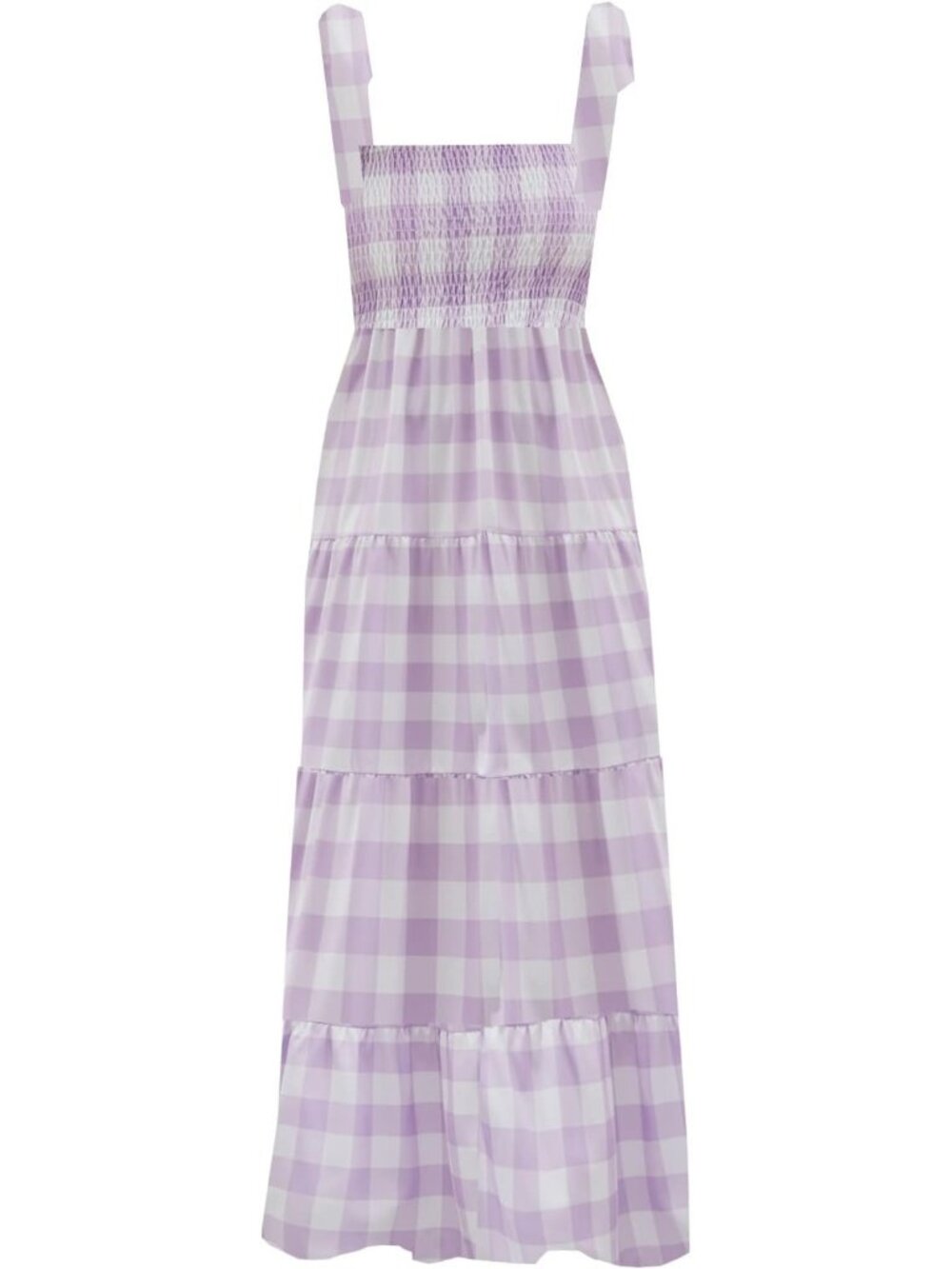 Women's Purple Plaid Sleeveless Square Neck Ruffle Casual Imported Maxi Dress